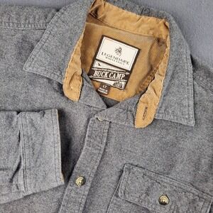 Legendary Whitetails Buck Camp Shirt Jacket Flannel Gray Corduroy Trim LT